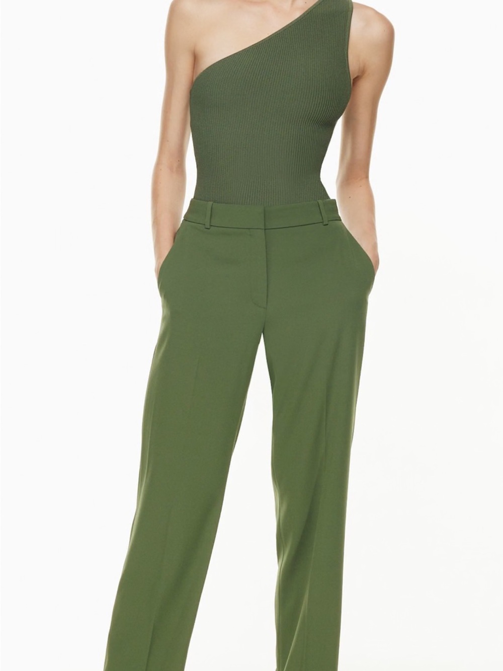 Babaton Olive Green Straight-Leg Trousers